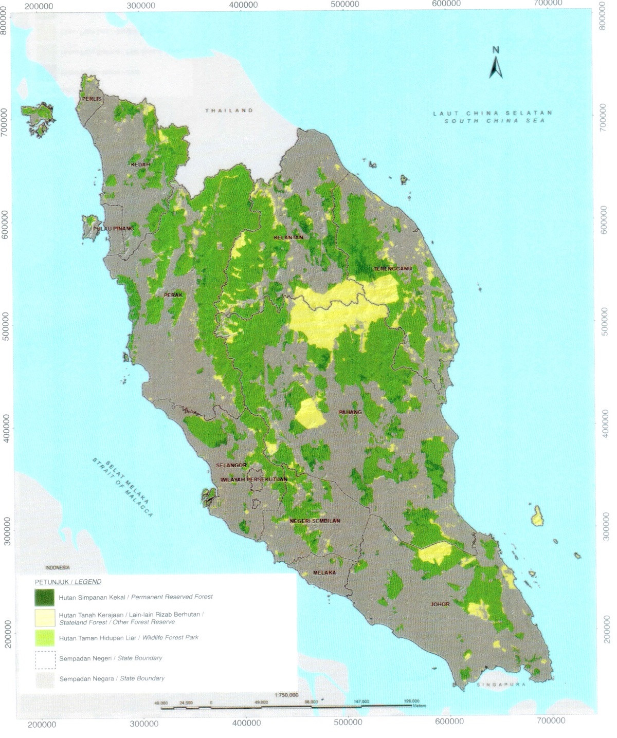 Map of Forest Area in Peninsular Malaysia (DFPM) 2019