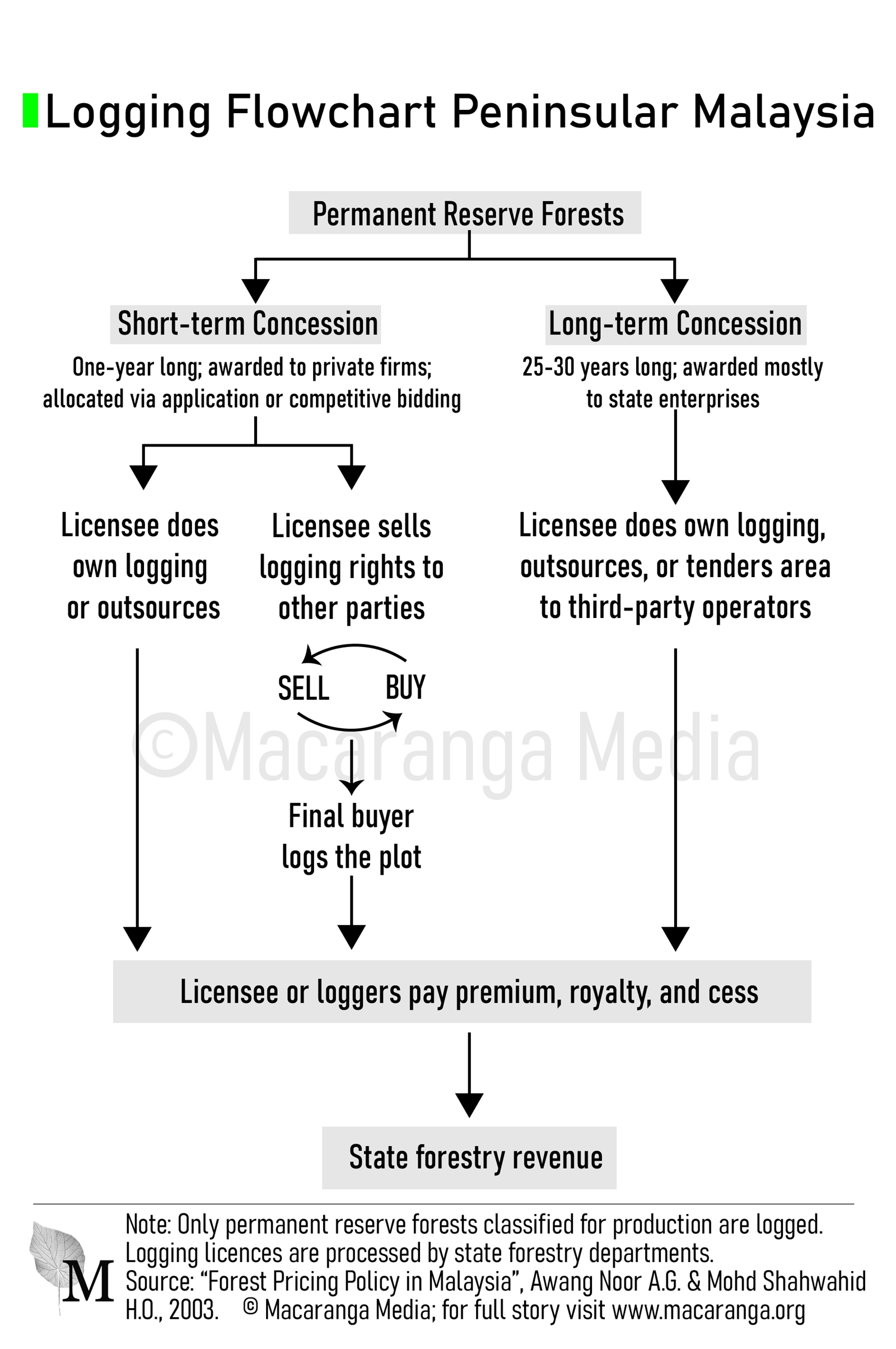 A flowchart showing how logging applications are processed and how states get revenue from logging. (Macaranga)